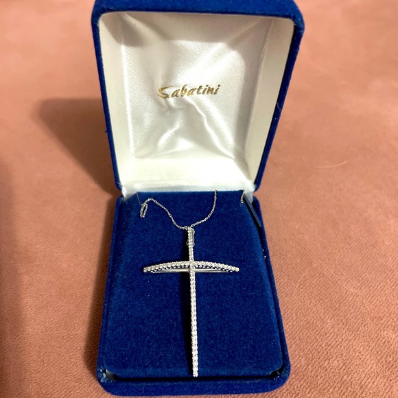 Crystal cross necklace. Italo style. Silver chain. - Picture 1 of 2